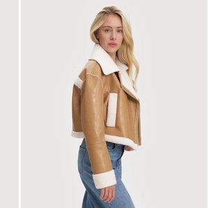 NEW Noize Viveca Cropped Shearling Vegan Leather Jacket